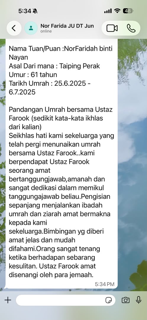 Testimoni jemaah melalui WhatsApp 7